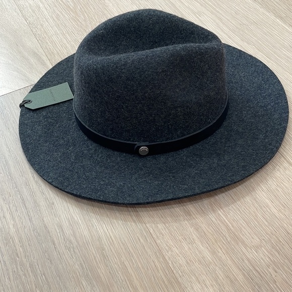 NWT All Saints Long Brim Fedora+100% Wool+Brass Logo rivet+Black - Picture 9 of 11